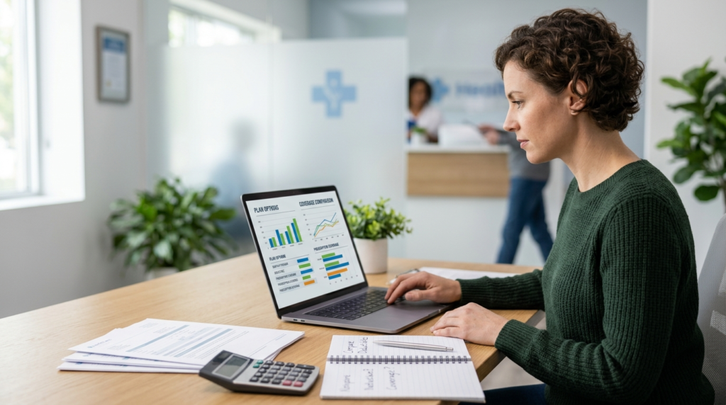 Adult reviewing Oscar Health Insurance and coverage costs on a laptop Oscar Health Insurance