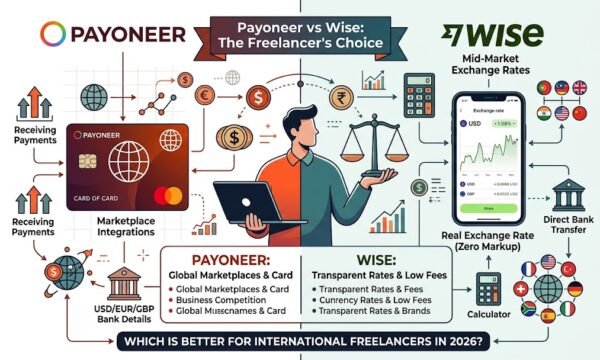 Payoneer vs Wise comparison for international freelancers payment fees 2026
