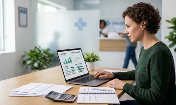 Adult reviewing Oscar Health Insurance and coverage costs on a laptop Oscar Health Insurance