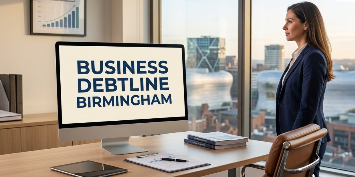 Business Debtline Birmingham free debt advice and financial support graphic for self-employed and small businesses