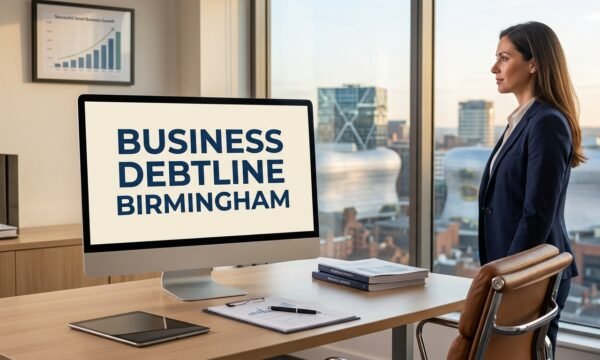 Business Debtline Birmingham free debt advice and financial support graphic for self-employed and small businesses
